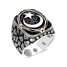 Gümüş Ay Yıldız Oval Erkek Yüzük - 555892510