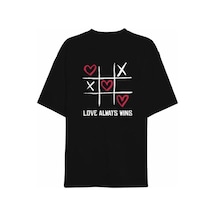 Yake Store Sevgililer Günü İçin Özel Tasarım Love Always Wıns Baskılı T-shirt - Siyah - Siyah