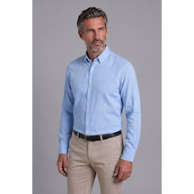 Bisse Mavi Regular Fit Cepsiz Uzun Paşa Yaka Gömlek Gmktn261086 35