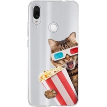 Xiaomi Redmi Note 7 İle Uyumlu 1mm Slim Fit Kedi 1 050b Baskılı Şeffaf Kılıf Şeffaf