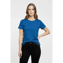 T-shirt Bisiklet Yaka Slim Fit Likralı Tişört Günlük Basic Body - İndigo