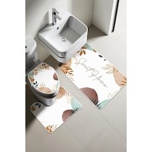 Modern Desenli Dijital Baskı 3 Lü Banyo Paspas Takımı Yıkanabilir Kaymaz Tabanlı Klozet Takımı Klz0022 Renkli