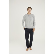 Kly 9250 Erkek Dört Mevsim Midi Yaka Uzun Kollu Pijama Takım Grı