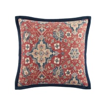 Hiend Vurgulu Yıkanmış Keten Melinda Euro Yastık Kılıfı, 68,5 X 68,5 Cm, Lacivert Ve Kırmızı, Çiçekli Madalyon Rustik Geleneksel Batı Tarzı Lüks Yatak Takımı Çok Renkli