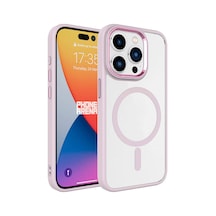 Apple Uyumlu iPhone 15 Pro Max Wireless Şarj Özellikli Tchs Krom Magsafe Silikon Kılıf-pembe Açık Pembe Açık