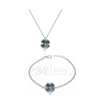 Gümüş Kalp Mistik Topaz Taşlı Yonca Kolye Bileklik Set