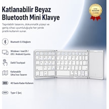 Katlanabilir Beyaz Her Cihaza Bluetooth İle Uyumlu Portatif Taşınabilir Dokunmatik Mini Klavye-1395