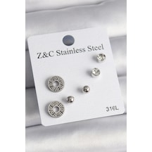 316l Çelik Gümüş Renk Zirkon Taşlı Labirent Model Kadın Küpe Seti Çok Renkli