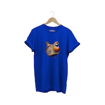 Avcılık Hunting Kınalı Keklik Baskılı Vahşi Yaşam %100 Pamuk Unisex Regular Fit T-shirt Mavi