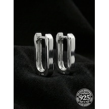 925 Ayar Gümüş Rodyum Kaplama Dikdörtgen Huggie Halka Küpe - Büyük Boy 3mm En Rze10284