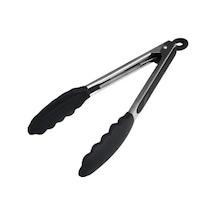 Silikon Uçlu Metal Maşa, 23 Cm, Siyah, Bpa Free, Yanmaz Yapışmaz Kaplama, Ergonomik Tasarım, Mutfak Ve Mangal İçin