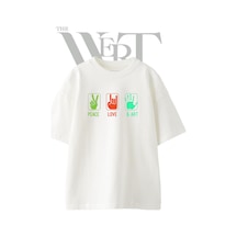 Thewert Peace Love Art Tasarım Baskılı Ünisex Beyaz Oversize T-shirt