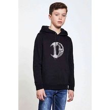 Tshirthane Death Kuru Kafa Ay Baskılı Unisex Çocuk Kapüşonlu Siyah Sweat Siyah