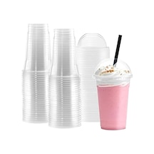 Plastik Şeffaf Bardak Kapaklı Milkshake Bardağı Kahve Bardağı Soğuk Içecek Bardağı 400ml 100 Adet Diğer
