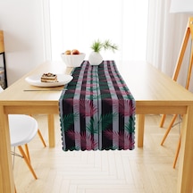 Palmiye Desenli Siyah Beyaz Zemin Dijital Baskılı Petek Dokuma Runner 40x140