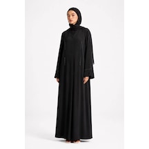 Nazzain Siyah Dubai İpeği Minimal Taş Detaylı Abaya Çok Renkli