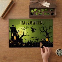 Uçan Cadı Silüeti - Halloween Tasarımı 240 Parça Ahşap Puzzle Ahşap Kutuda Mpy20322