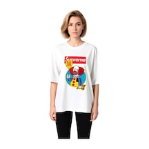 Paybuy Kadın Oversize Grafik Baskılı Kısa Kollu Tişört Karikatür Karakte Beyaz