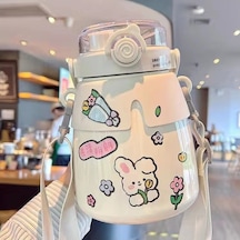 Dinosaurs 1l Sevimli Termos Paslanmaz Çelik Çift Içme Kabı Göbek Saman Su Şişesi-331 Altın