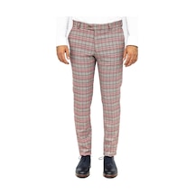Wessi Kırmızı Ekose Desenli Slim Fit Gri Erkek Pantolon Gri