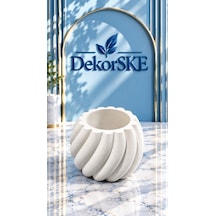 Dekorske - Taş Tozu Spiral Saksı Ve Mumluk - 6x8 Cm - El Yapımı Dekoratif Mini Saksı, Tealight Mumluk Ve Modern Ev Dekoru Beyaz
