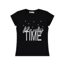 Civil Girls Party Time Baskılı 6-9 Yaş Tişört - Siyah