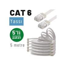 Irenıs 5 Adet 5 Metre Beyaz Cat6 Kablo Yassı Ethernet Network Lan Ağ İnternet Kablosu