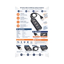 4 Portlu Usb 2.0 Hub - Güç Çoklayıcı, Kablolu