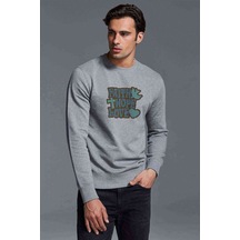 Love Hope Faith Baskılı Gri Erkek Örme Sweatshirt