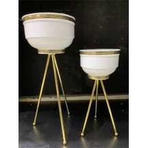 Vz-37 3 Ayak 2 Li Versaj Beyaz Gold Vazo Seti 68 Cm 28 Cm Çap Dekoratif Modern Şık Salon Vazo Altın