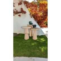 Ahşap 3 Lü Set Fitilli Mantar Yan Sehpa Modern Fiskos / Çiçeklik Vernikli Ahşap