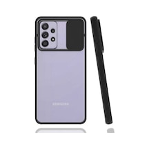 Ekılıf - Samsung Galaxy A72 Uyumlu Kılıf Slayt Sürgülü Arkası Buzlu Lensi Kapak - Siyah