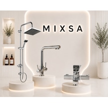 Premium Robot Duş Seti Krom Kare Banyo Bataryası 3 Yollu Arıtmalı Mutfak Bataryası Lüx 3'lü Set