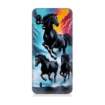 Samsung Galaxy A10 Uyumlu Siyah Atlar Desenli Silikon Kılıf