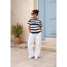 Alexandergardi Çizgili Oversize T-shirt Lacivert - Beyaz