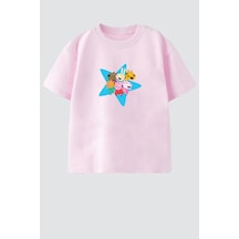 Monila Kız Çocuk Pamuklu Bisiklet Yaka T-shirt Pembe