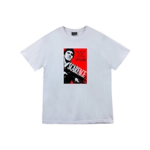 Scarface Tony Montana Baskılı Unisex %100 Pamuk Beyaz T-shirt Beyaz