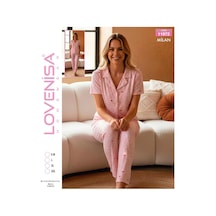 Lovenisa 11972 Kadın Milan Düğmeli Kısa Kol Pijama Takımı Pembe