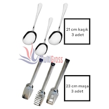 6lı Çelik Servis Maşa Seti / 3 Adet Servis Kaşığı 3 Adet Pasta-ma