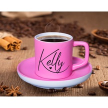 Bk Gift Kişiye Özel İsimli Mat Pembe Renk Türk Kahvesi Fincanı-5 Renkli Türk Kahvesi Fincanı, Arkadaşa Hediye, Anneye Hediye, Kahve Fincanı