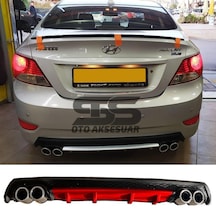 Hyundai Accent Blue Difüzör Arka Tampon Eki 4 Egzoz Çıkışlı Kırmızı Lüx Tip