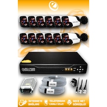 Elitcam 12 Kameralı Panda 12 Dış Kamera Set HDD'siz Full HD Gece Görüşlü Güvenlik Kamerası Sistemi