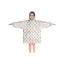 Noel Temalı 6-13 Yaş Çocuk Giyilebilir Battaniye Hoodie, Kalın Peluş, Büyük Boy-a170 Krem - Pembe