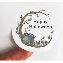 48 Adet 4 Cm Sarmaşıklı Büyücü Kazanı Iskeletler Happy Hallowen Baskılı Mat Etiket Sticker 11