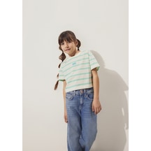 Mavi - Mavi Logo Baskılı Yeşil Çizgili Crop Tişört 7610182-88145 Yeşil