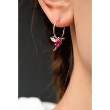 925 Ayar Gümüş Rose Kaplama Rubi Mor Taşlı Halka Kuş Küpe UVPS301178-2 925 Ayar Gümüş Rose Kaplama Rubi Mor Taşlı Halka Kuş Küpe UVPS301178-2