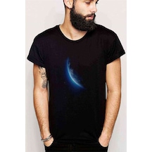 Dünya Mavi Baskılı Siyah Erkek Tshirt