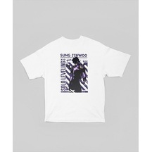 Solo Leveling Sung Jinwoo Baskılı Unisex Oversize Anime Karakter Beyaz