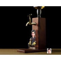 Bk Gift Kişiye Özel Motorcu Karikatürlü Musluklu Ahşap Viski Standı-3, Viski Çeşmesi, Doğum Günü Hediyesi, İçecek Dispenseri