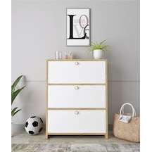 Floradesign Flora 3 Kpaklı Ayakabı Dolabı Ayakkabılık - Çok Amaçlı Dolap Meşe / Beyaz Meşe - Beyaz